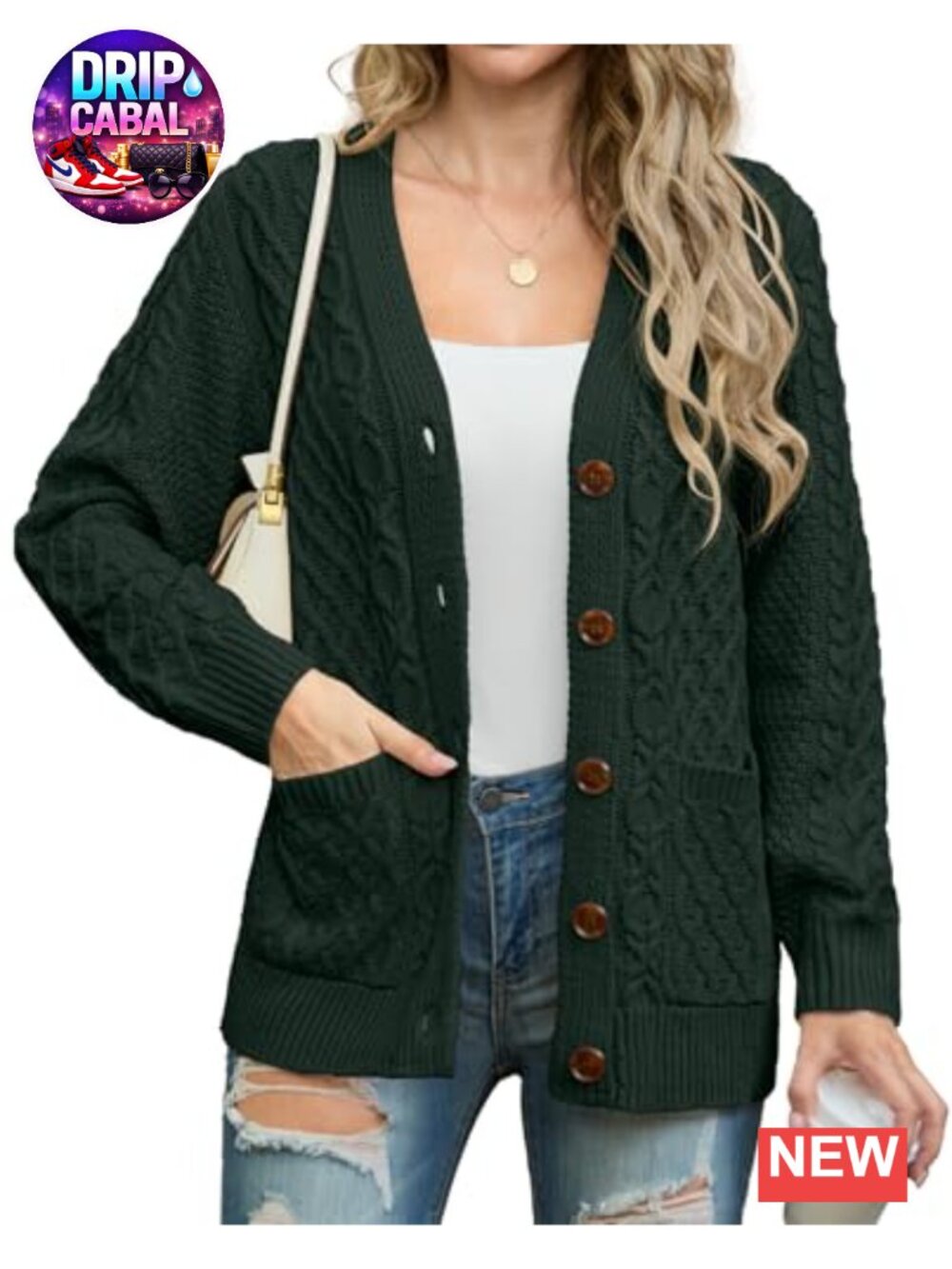 Cable Knit Chunky Button Front Cardigan Sweater with Pockets